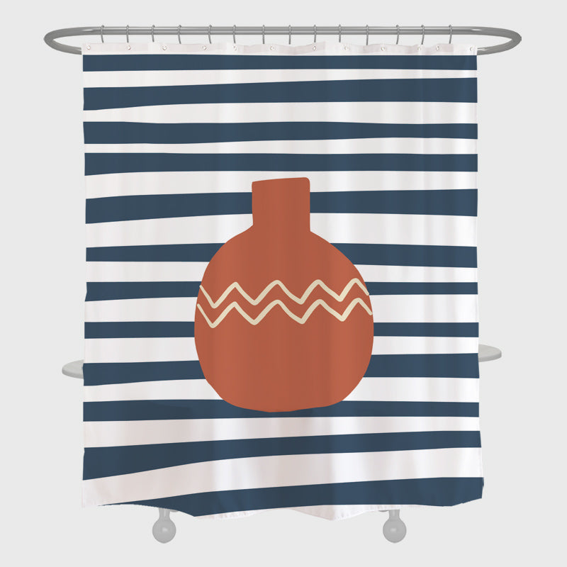 Rynx | Blue Stripes Abstract Vase Shower Curtain