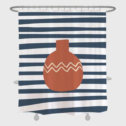 Rynx | Blue Stripes Abstract Vase Shower Curtain