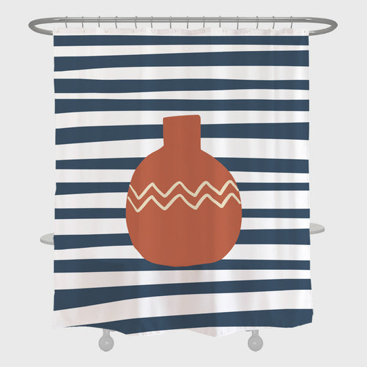 Rynx | Blue Stripes Abstract Vase Shower Curtain