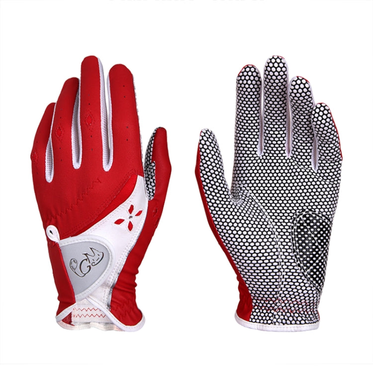 Rynx | PGM One Pair Golf Non-Slip PU Leather Gloves for Women (Color:Red Size:20)