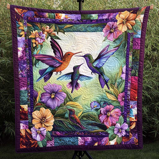 Rynx | Hummingbird purple flowers quilt