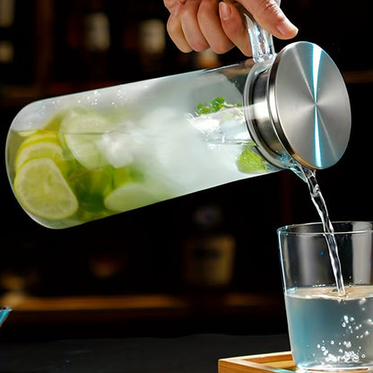 Rynx | Water Pitcher with Lid – 37.1oz/54.1oz Heavy Duty Drink Pitcher – Stainless Steel or Wooden Lid – Ideal for Juice, Bubble Tea, Summer Drinks – Kitchen and Home