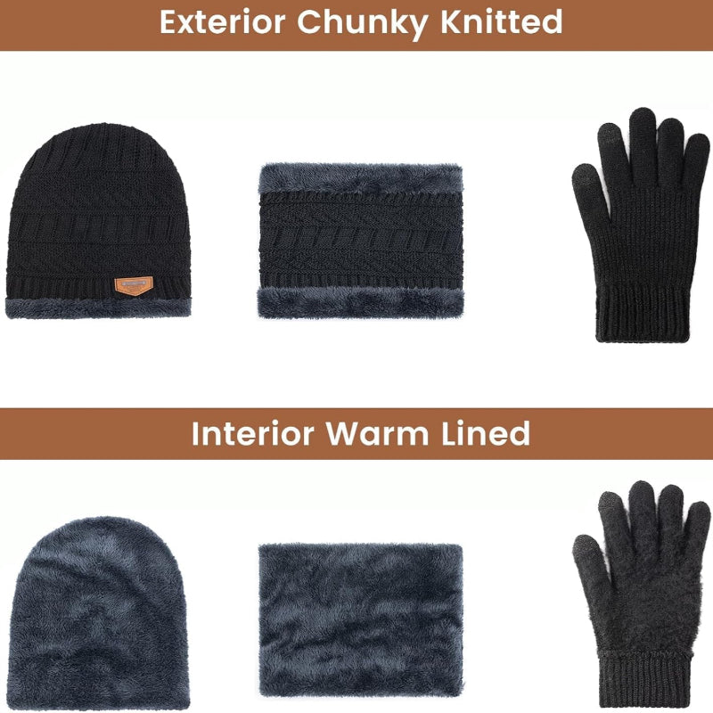 Rynx | Winter hat Beanie scarf gloves set with fleece lining for men and women