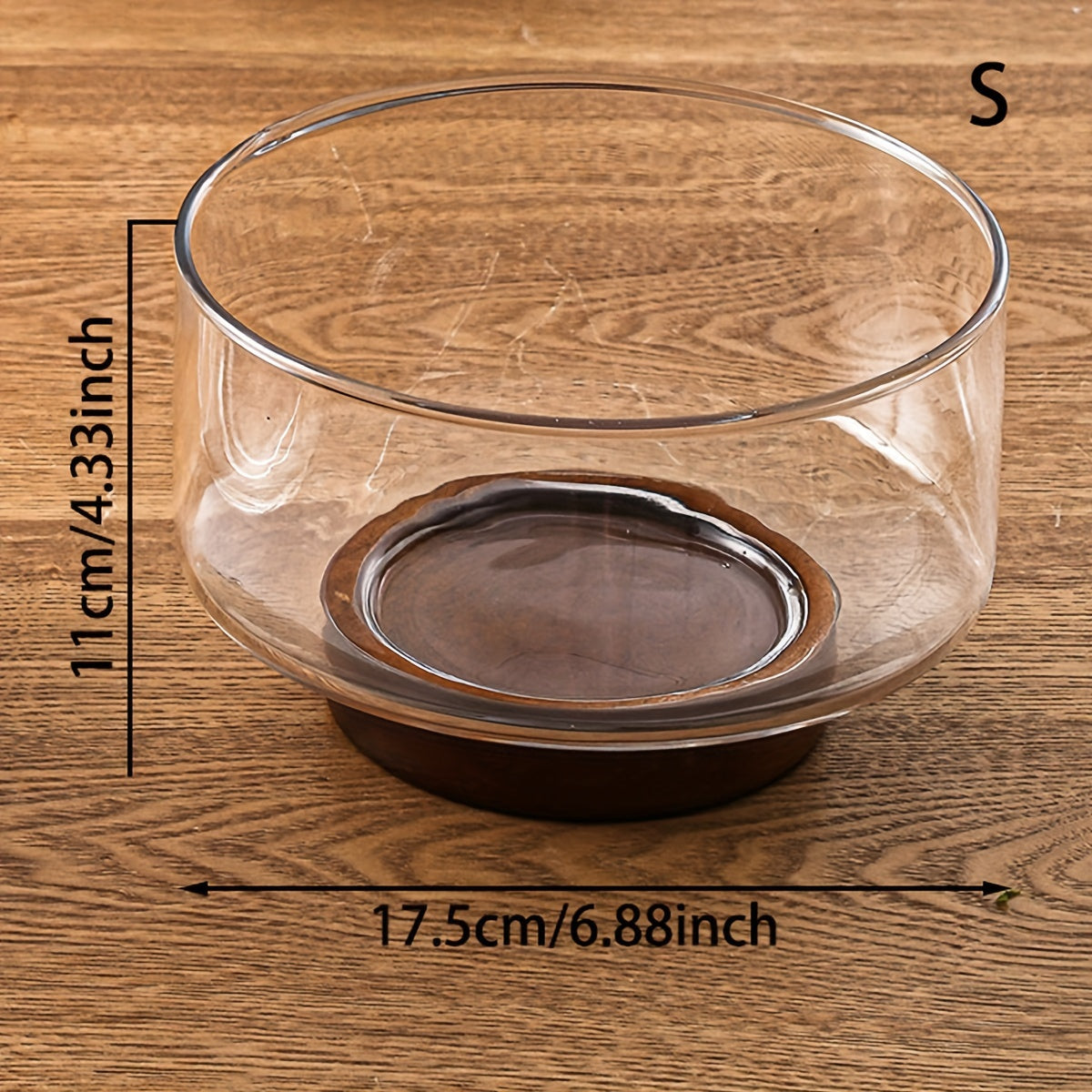 Rynx | GlassServe-Fruit Bowl - Glass fruit bowl with wood base for kitchen table