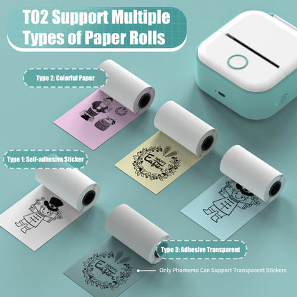 Rynx | T02 Portable Mini Wireless Thermal Pocket Printer Self-Adhesive Stickers Used for DIY, Journal Stickers Portable Printer