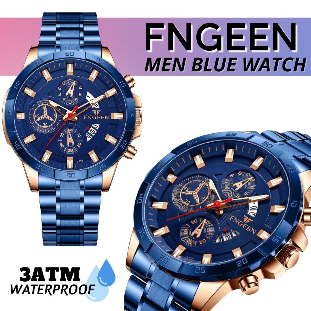 Rynx | Men's watch in stainless steel quartz classic business wristwatch for men - Blue