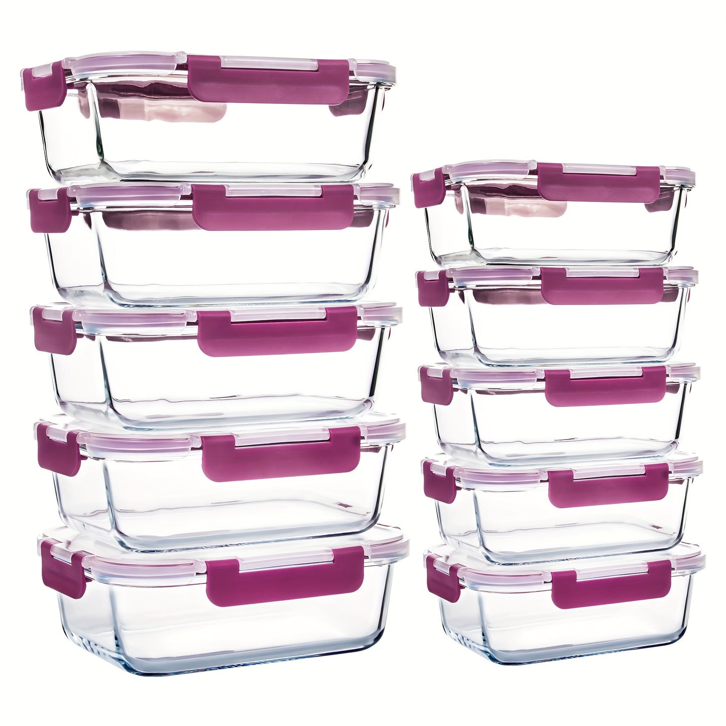 Rynx | 10-Pack Glass Meal Prep Containers Set with Airtight Lids – Durable Food Storage & Glass Lunch Boxes for Home, Kitchen, Office Dark Purple