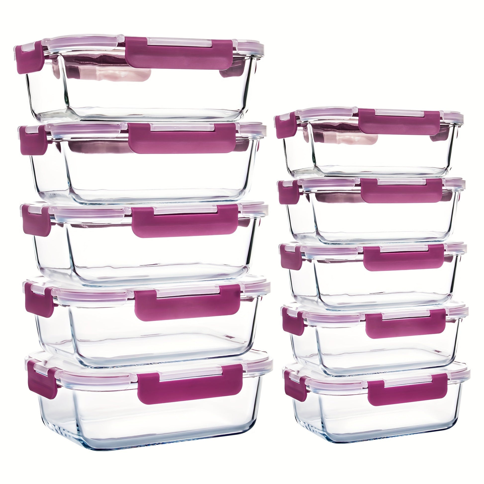 Rynx | 10-Pack Glass Meal Prep Containers Set with Airtight Lids – Durable Food Storage & Glass Lunch Boxes for Home, Kitchen, Office Dark Purple