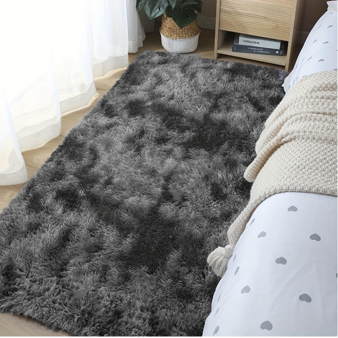 Rynx | 1pc Soft Plush Area Rug - Non-Slip Fuzzy Shaggy Bedside Carpet, Tie-Dyed Living Room Rug, Pet Friendly, Bedroom and Home Decor