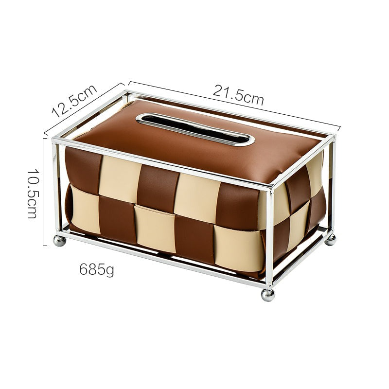 Rynx | light luxury style wrought iron leather chessboard tissue box living room woven paper box restaurant tissue storage box