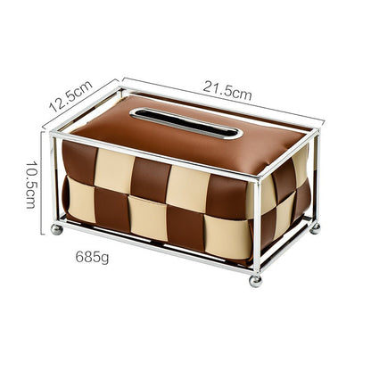 Rynx | light luxury style wrought iron leather chessboard tissue box living room woven paper box restaurant tissue storage box