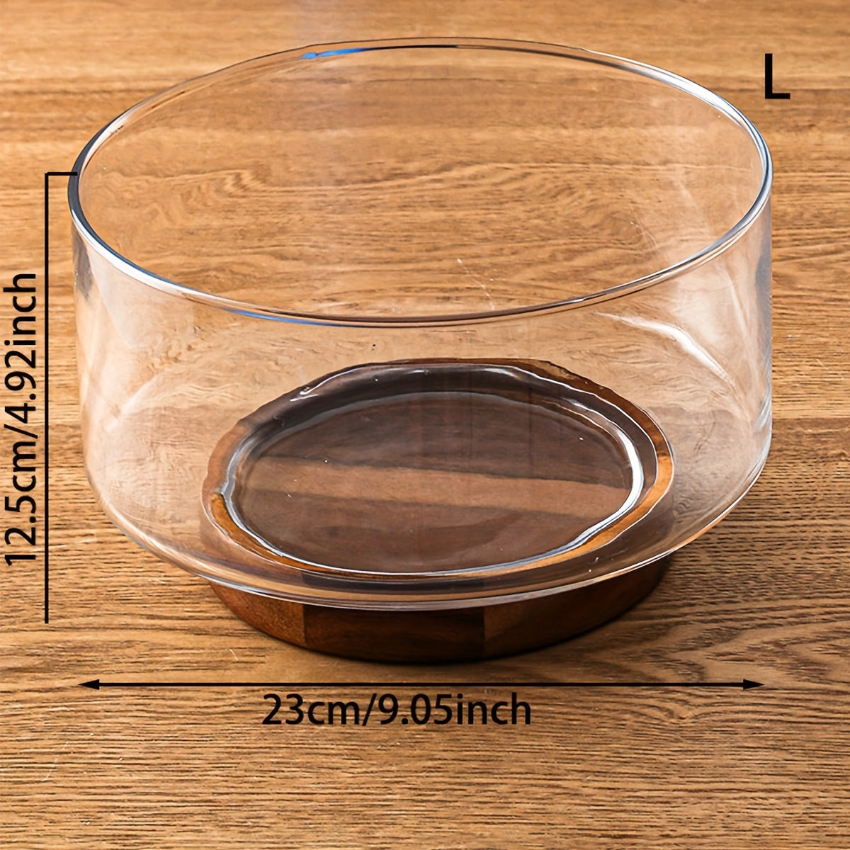 Rynx | GlassServe-Fruit Bowl - Glass fruit bowl with wood base for kitchen table
