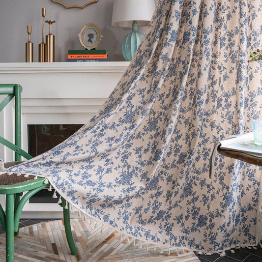 Rynx | Cotton and linen printed kitchen curtain beige tassel small window semi-shadow bay window decoration