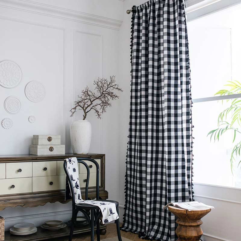 Rynx | Black & White Checked Cotton-Linen Curtain