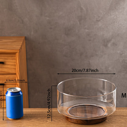 Rynx | GlassServe-Fruit Bowl - Glass fruit bowl with wood base for kitchen table