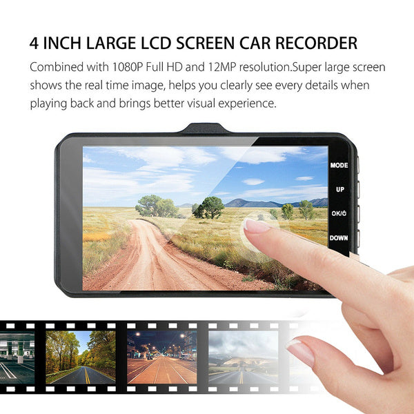 Rynx | A6T 4-inch 170° Wide Angle Full HD 1080P Car DVR Dual Lens Dash Cam Rear Camera Video Recorder with Touch Screen
