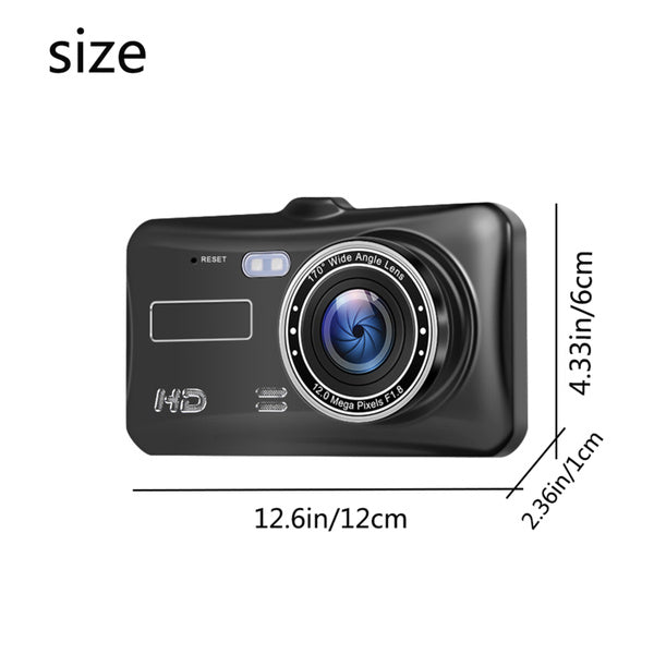 Rynx | A6T 4-inch 170° Wide Angle Full HD 1080P Car DVR Dual Lens Dash Cam Rear Camera Video Recorder with Touch Screen