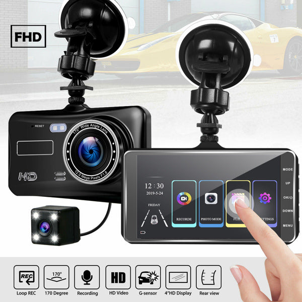 Rynx | A6T 4-inch 170° Wide Angle Full HD 1080P Car DVR Dual Lens Dash Cam Rear Camera Video Recorder with Touch Screen