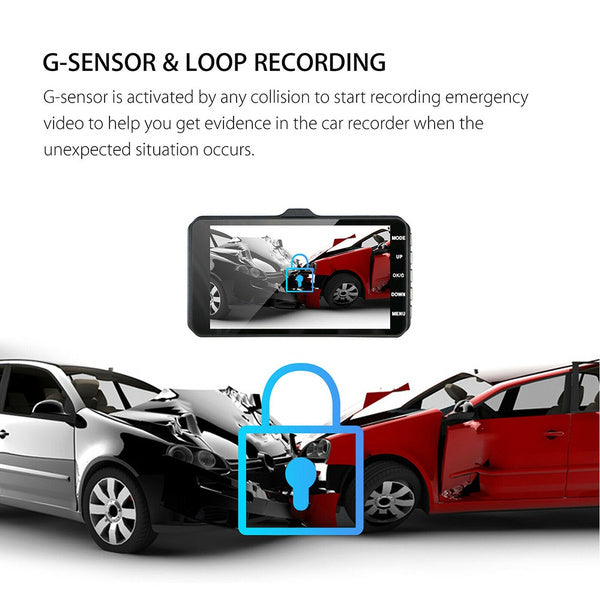 Rynx | A6T 4-inch 170° Wide Angle Full HD 1080P Car DVR Dual Lens Dash Cam Rear Camera Video Recorder with Touch Screen