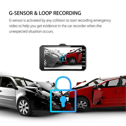 Rynx | A6T 4-inch 170° Wide Angle Full HD 1080P Car DVR Dual Lens Dash Cam Rear Camera Video Recorder with Touch Screen