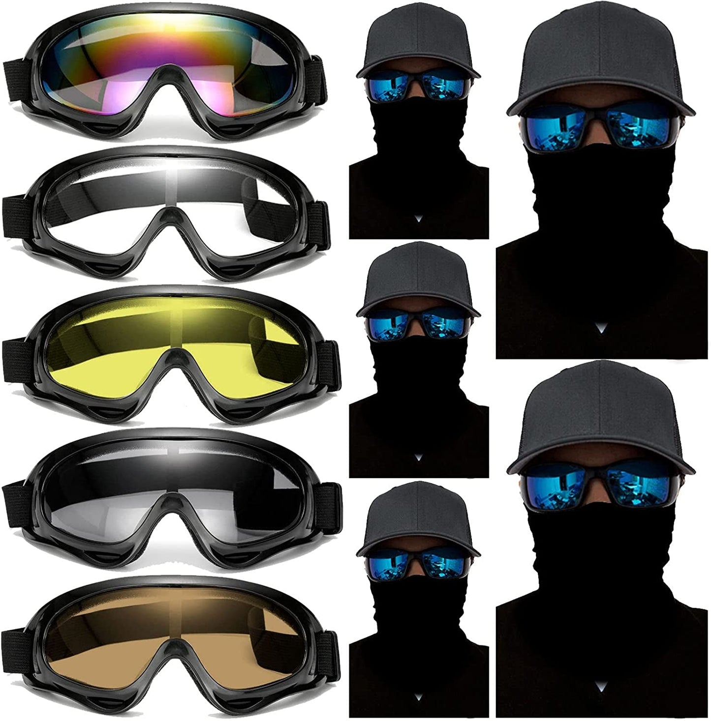 Rynx | 10 Packs Motorcycle Accessories, 5PCS Dirt Bike Ski Goggles Dustproof Windproof Safety Glasses and 5PCS Face Masks