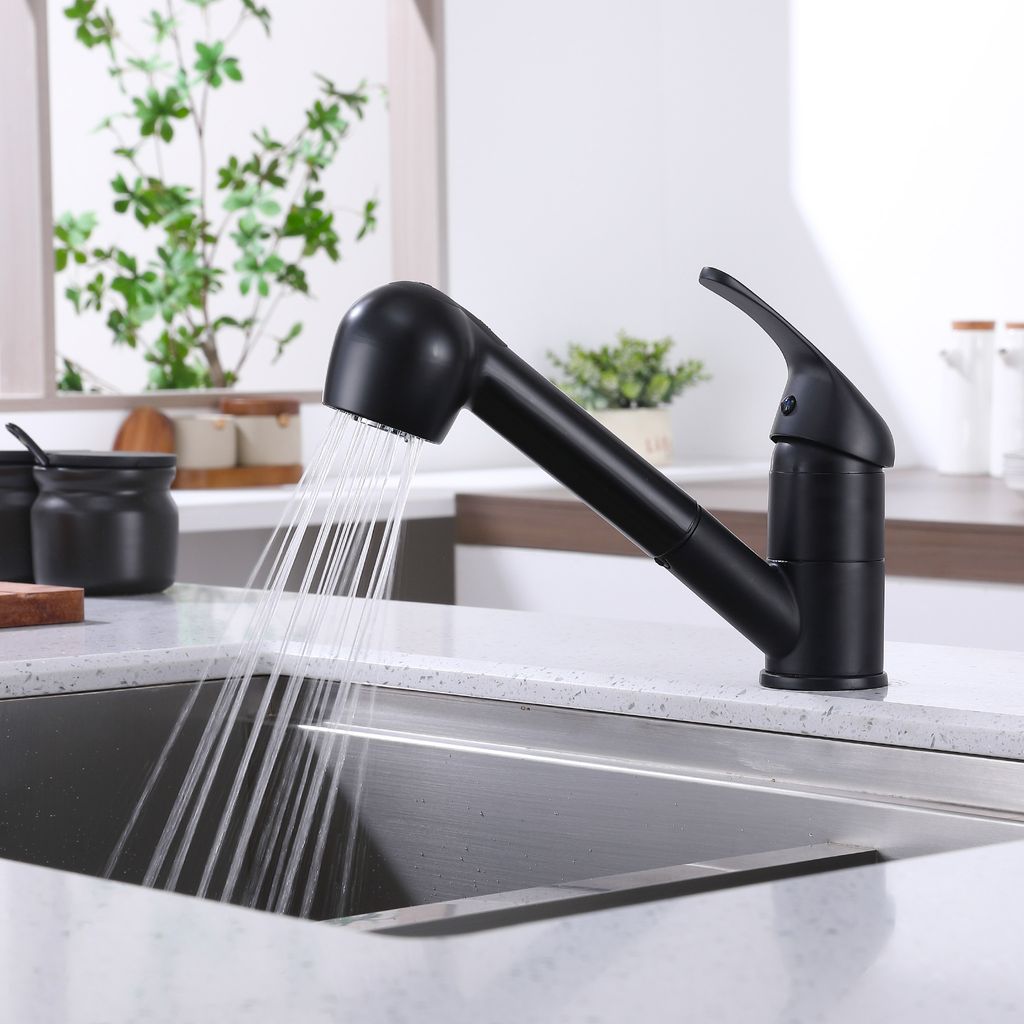 Rynx | Black Faucet Kitchen, Kitchen Faucets with 2 Spray Types Faucet with Pull-Out Spray, Mixing Valve Kitchen for Dual Sink