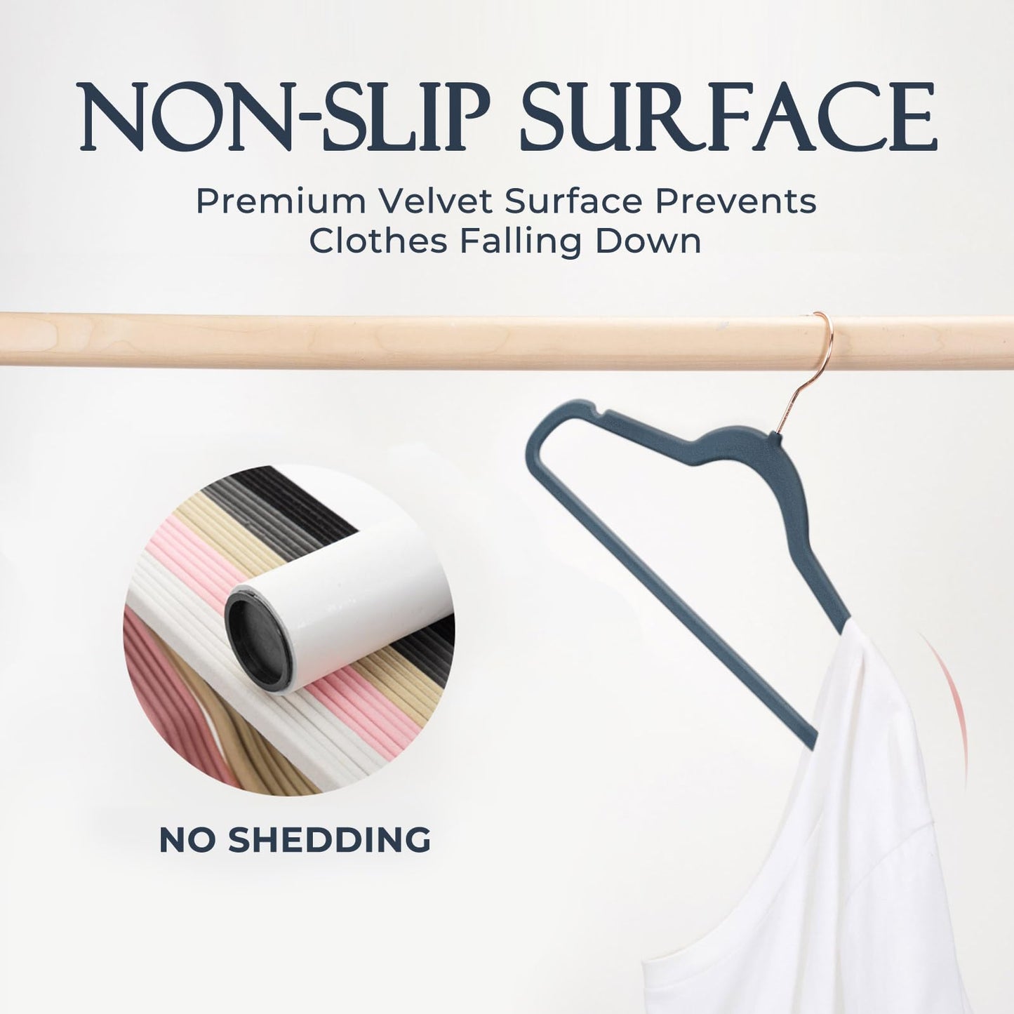 Rynx | 20/30/60 Pack Velvet Hangers - Premium Non-Slip Felt Hangers with Sturdy Black/White Finish - Heavy Duty Coat and Suit Hangers with Space-Saving 360° Rotating Rose Gold/Galvanized Metal Hook