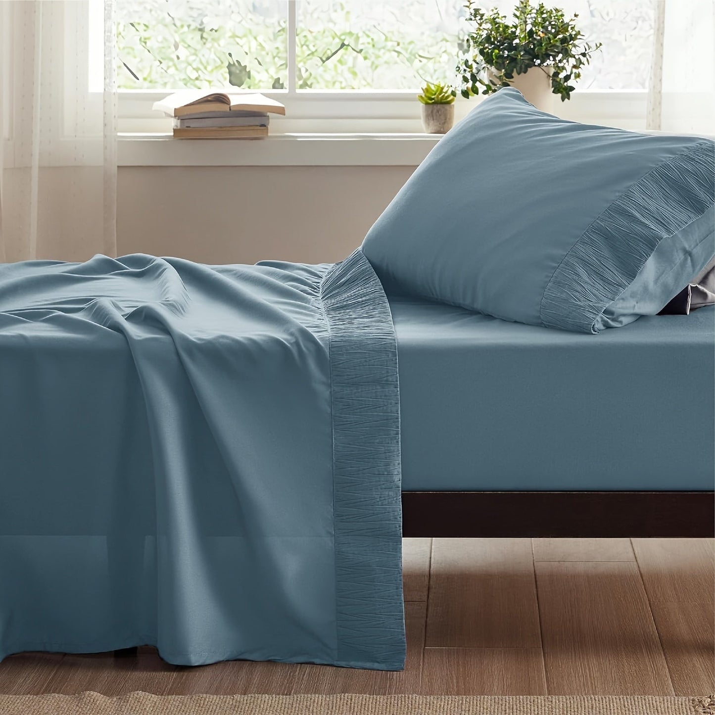 Rynx | 4 Piece Luxurious Microfiber Sheet Set – 14" Deep Pocket, Pinch Pleat Design, Shrink and Fade Resistant, Soft and Comfortable Bedding with Pillowcase, Flat and Fitted Sheets, All-Season Dorm Bedding