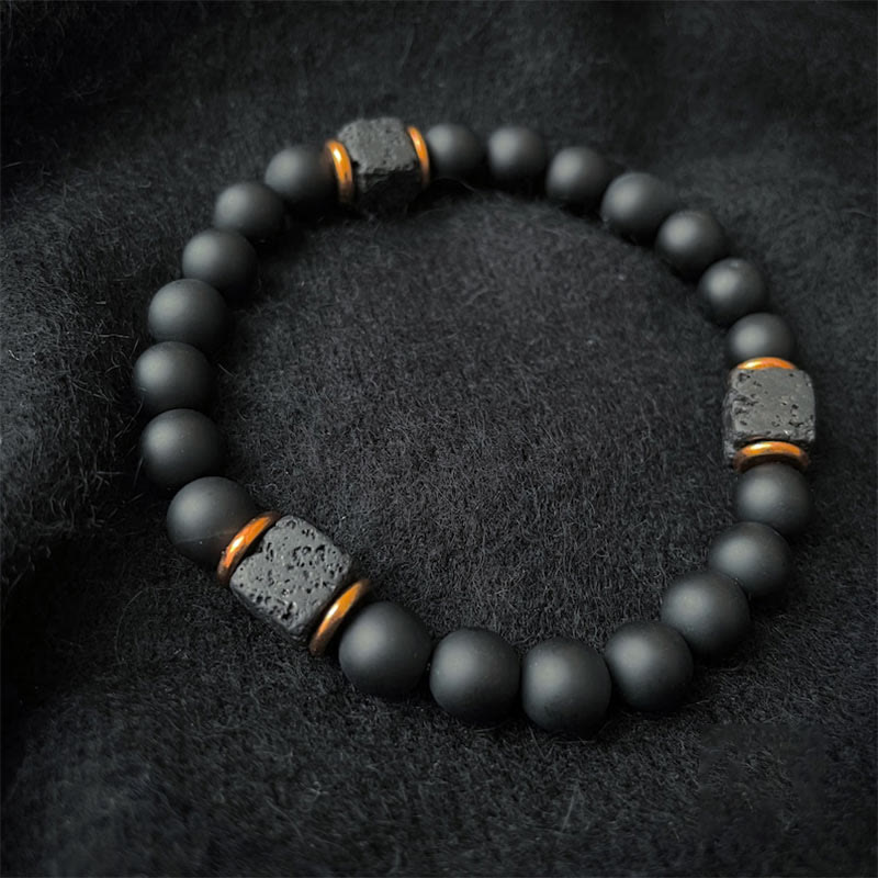 RYNX | Black Onyx and Lava Stone Cube Balance Bracelet Onyx Gold