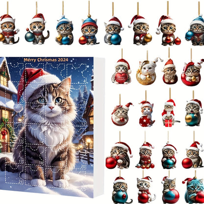 Rynx | Vintage Advent Calendar with Acrylic Cat Ornaments 2024, 24-Day Christmas Countdown for Cat Lovers