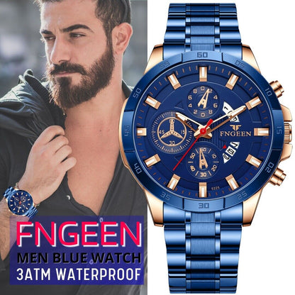 Rynx | Men's watch in stainless steel quartz classic business wristwatch for men - Blue