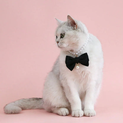 Rynx | Elegant Pearl Cat & Small Dog Collar with Rhinestone Bow