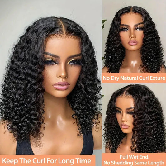 Rynx | Human Hair Front Lace Bobo Double Drawn Water Wave BOB Wig Overseas Trade Wig