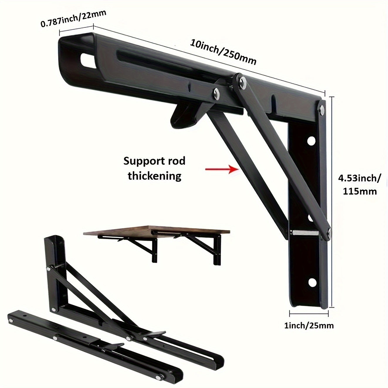Rynx | 2-Piece Heavy-Duty Steel Folding Shelf Brackets – Space-Saving L-Shaped Table Hinge, Wall-Mounted with Screws, Sturdy and Adjustable