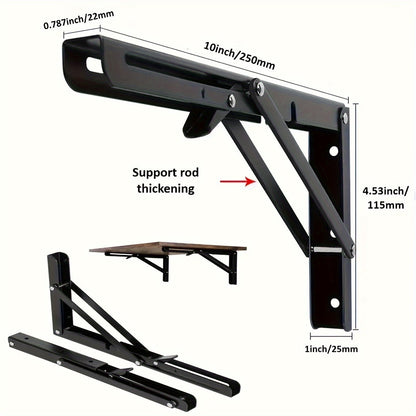 Rynx | 2-Piece Heavy-Duty Steel Folding Shelf Brackets – Space-Saving L-Shaped Table Hinge, Wall-Mounted with Screws, Sturdy and Adjustable