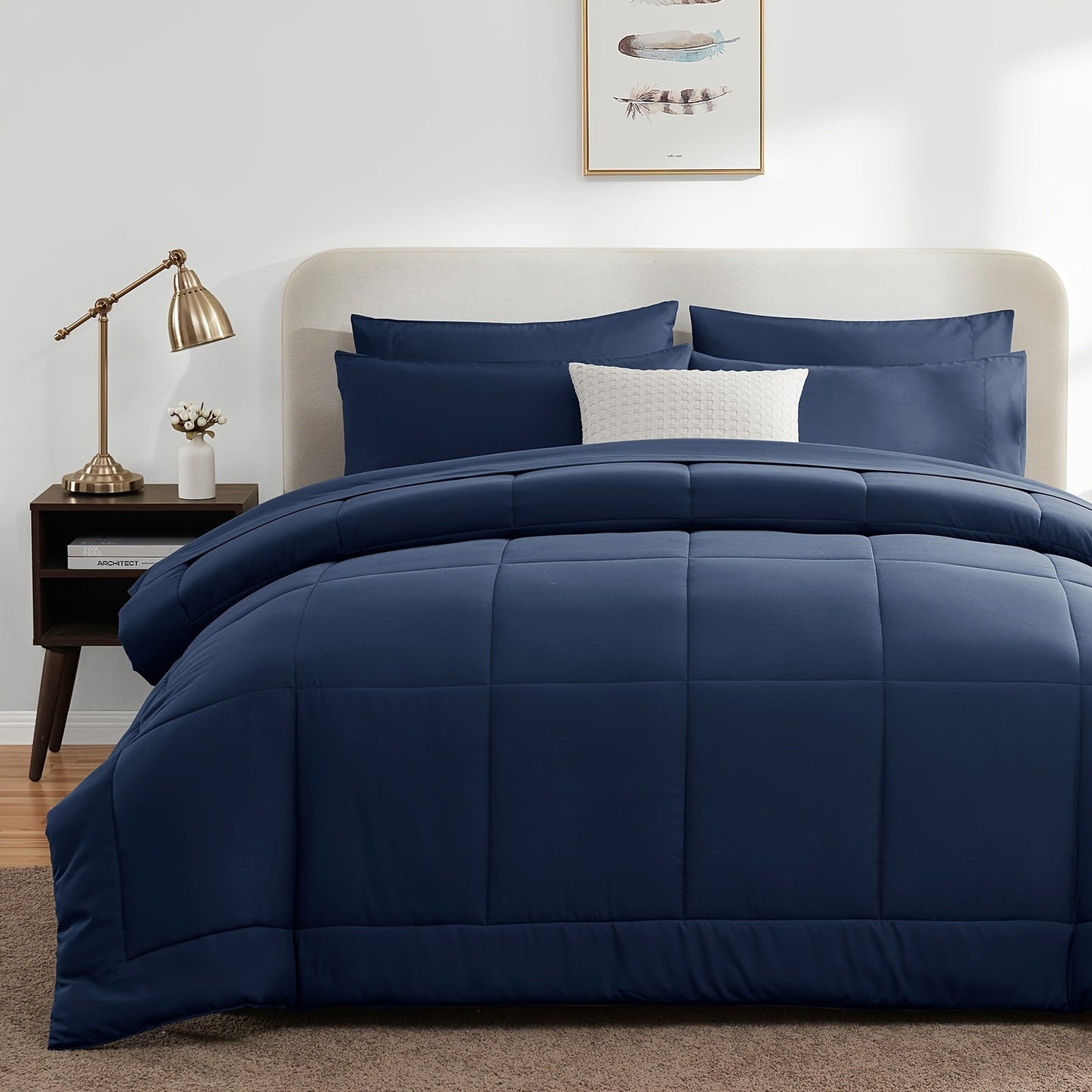 Rynx | 7 Pcs Bed In A Bag - Bedding Set with All Season Quilted Comforter, Flat Sheet, Fitted Sheet, Pillowcases - Black, Queen