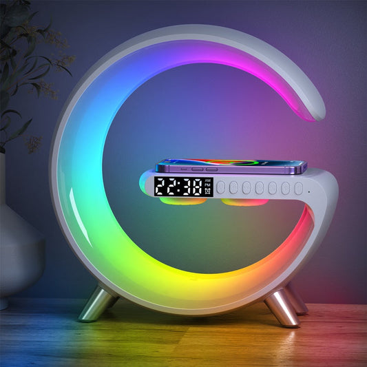Rynx | Multifunctional wireless charger alarm clock speaker APP control RGB night light charging station for iPhone 11 12 13 14 Samsung