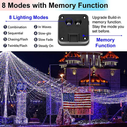 Rynx | July 4 patriotic home decorations outdoor lights - Red White Blue solar string lights, 2-pack each 100 LED 33 feet