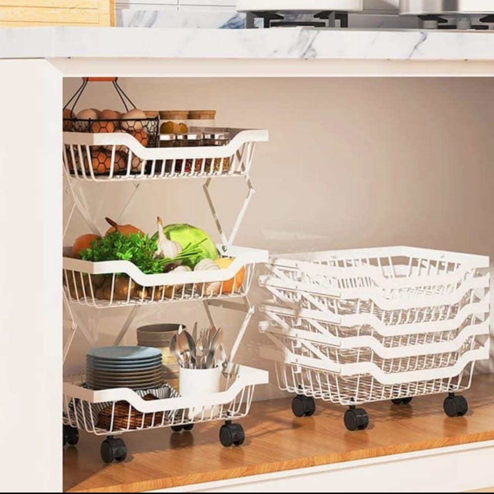 Rynx | Stackable Fruit Vegetable Kitchen Basket Shelf Storage 3-Tier Rolling Cart