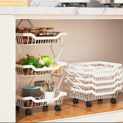 Rynx | Stackable Fruit Vegetable Kitchen Basket Shelf Storage 3-Tier Rolling Cart