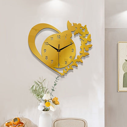 Rynx | Silent Heart-Shaped Acrylic Wall Clock - Frameless Love Design for Living Room, Bedroom & Office
