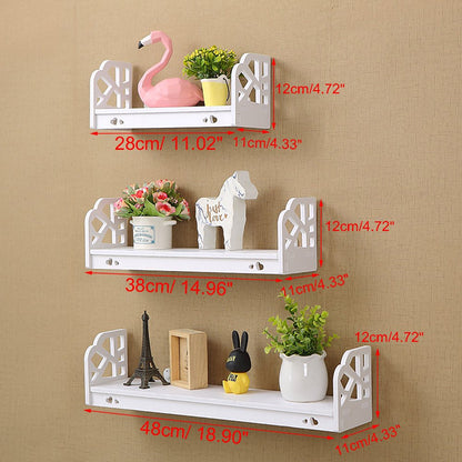Rynx | Set with 3 Wall Shelves Retro Floating Wall Shelves Modern Display Shelf Plant Holder Bathroom Storage Shelf for Home Office Bedroom Kitchen Bathroom Decor Gifts White