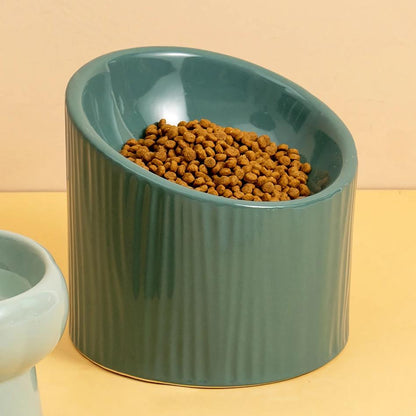 Rynx | Elevated Ceramic Bevel Bowl for Cats and Dogs - Protects Cervical Spine