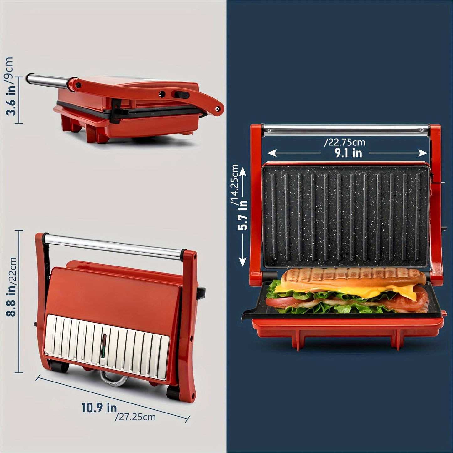Rynx | 180-Degree 3-in-1 Electric Indoor Grill and Panini Press - Non-Stick Cooking Plates, Floating Hinge, Grease Tray