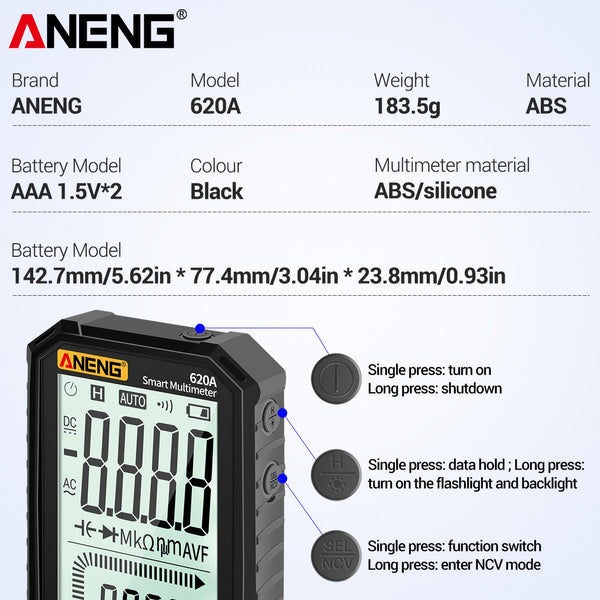 Rynx | ANENG 4.7-inch LCD screen 6000 count AC/DC digital multimeter