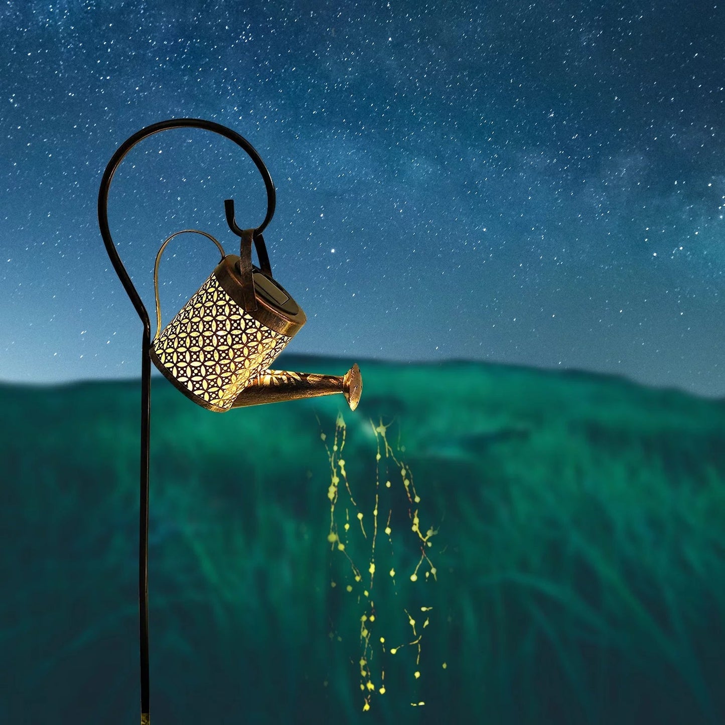 Rynx | Solar Waterfall Watering Can with Garden Lighting & Shepherd's Hook