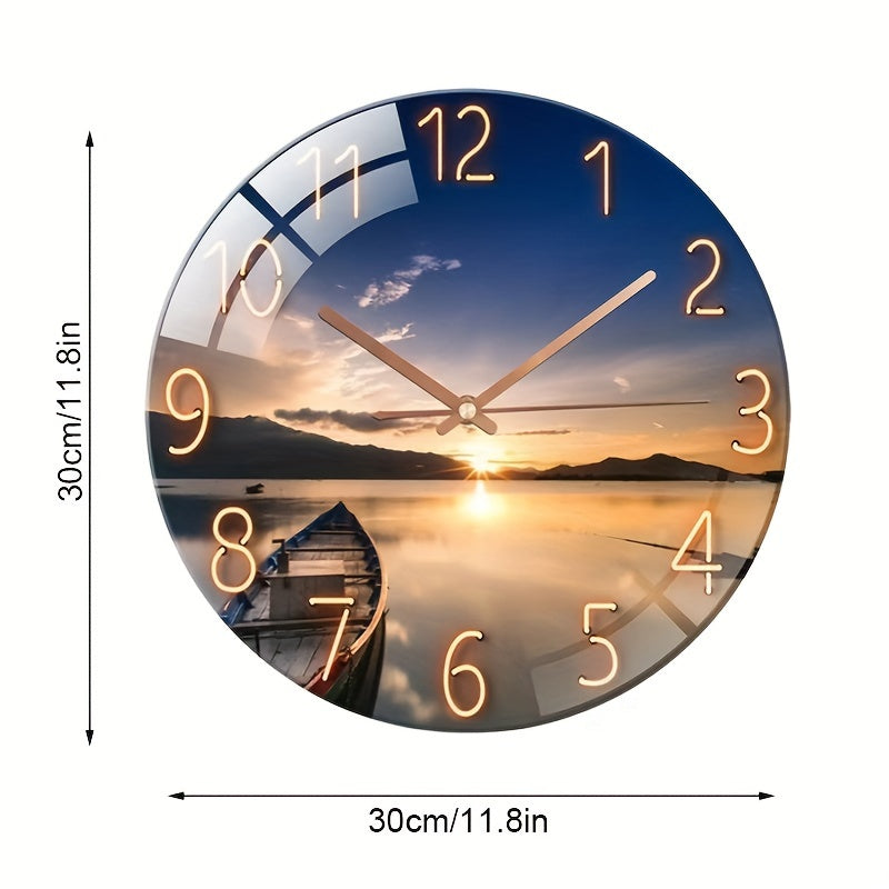 Rynx | 12-Inch Round Silent Wall Clock - Glass, Modern Design