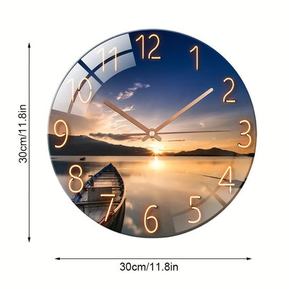 Rynx | 12-Inch Round Silent Wall Clock - Glass, Modern Design