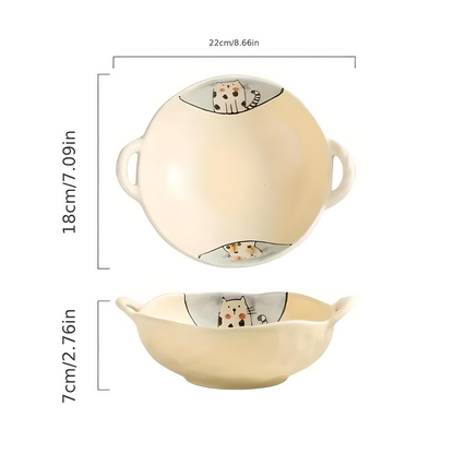 Rynx | 7.5 inch cat design ceramic soup bowl with handle