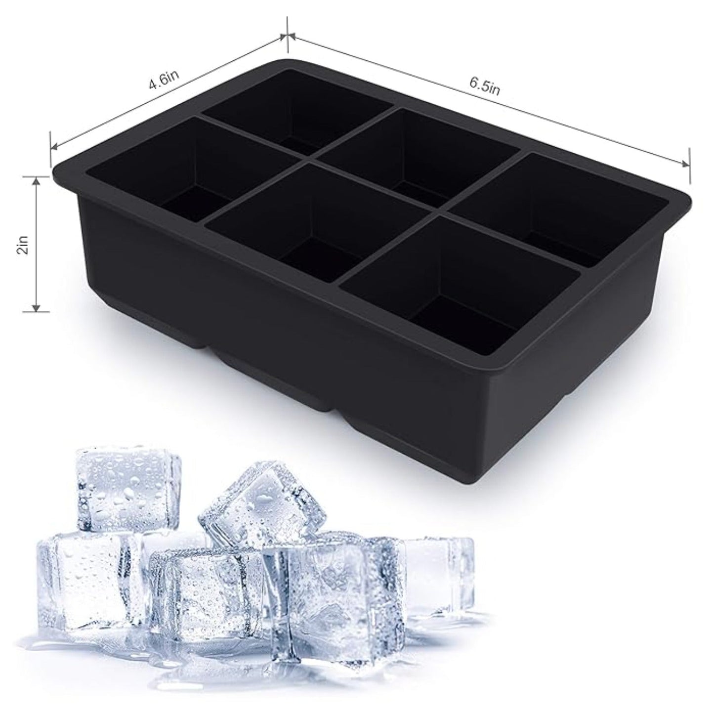 Rynx | 2 Pack Large Silicone Ice Cube Molds with Lid – 6 Cavity Flexible Ice Tray